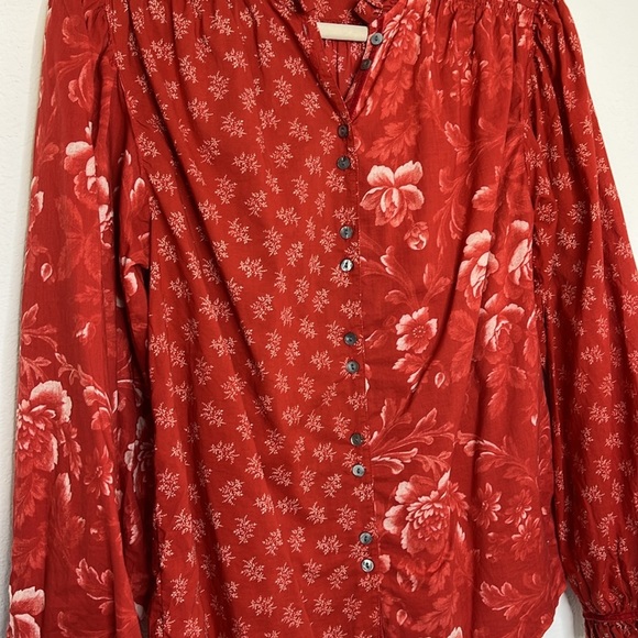 Sundance Janica Floral Peasant Puff Sleeve Blouse Red size XS - Picture 4 of 8